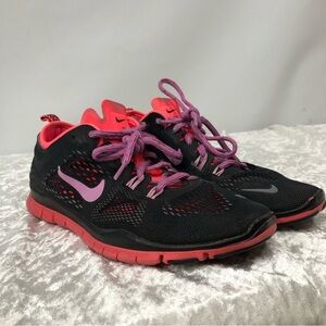 Nike Free 5.0 Women's Running shoes Size 6.5 Black & Coral with Lavender laces